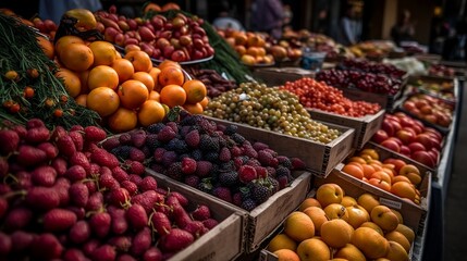 Stunning and Vibrant Illustration of Farmers Market created by Generative AI