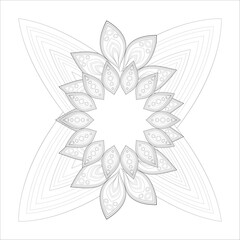 Zentangle drawing of flowers in black and white for coloring book. Hand Drawn Flowers for Adult Anti Stress of coloring page in Monochrome Isolated in white background