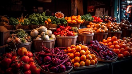 Fototapeta na wymiar Stunning and Vibrant Illustration of Farmers Market created by Generative AI