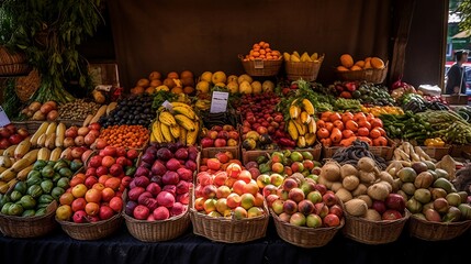 Stunning and Vibrant Illustration of Farmers Market created by Generative AI
