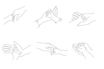 Mother holding baby's tiny hand isolated on white background. Concept of love, family and Mother's Day. Hand-drawn. Vector Illustration.