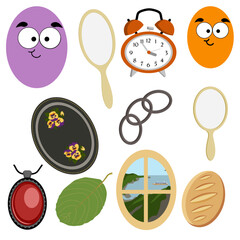 Vector set of objects with an oval silhouette on a white background