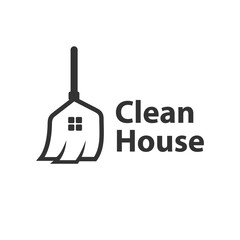 Clean house service logo design. broom and house concept