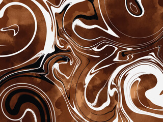Brown Coffee color textured grunge aquarelle vector background with white and black swirling decoration isolated on horizontal landscape template. Vector wallpaper for poster, social media cover.