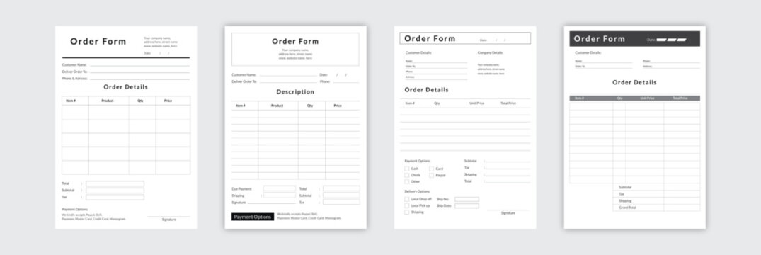 Editable order purchase form template customer corporate business invoice bill design template.