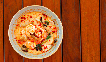 Thai food, Tom Yam Kung in white bowl