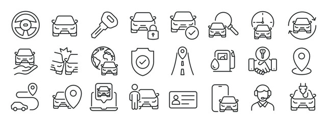 Car rent thin line icons. Editable stroke. For website marketing design, logo, app, template, ui, etc. Vector illustration.