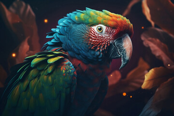 Blue and yellow macaw. Generative AI.