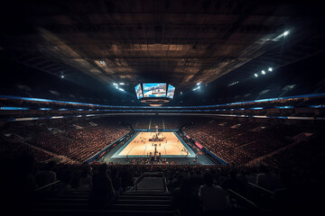 Indoor stadium for the competition. Sport stadium competition. Generative AI.