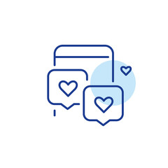 Fototapeta premium Flirt messages exchange on dating app. Smartphone with heart notification. Pixel perfect, editable stroke line icon