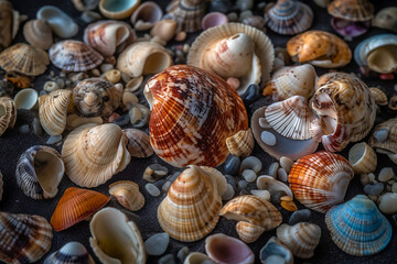Seashells on the beach. Generative AI.