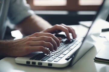 Fototapeta na wymiar business man hand typing on computer keyboard generative ai