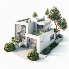 Experience the Height of Luxury Living with a Stunning Modern Villa: A Captivating 3D Illustration on a Crisp White Background in a Playful Cartoon Style AI Generative