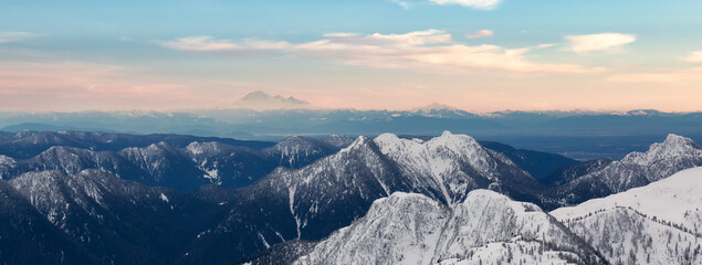 Canadian Mountain Landscape Aerial Nature Background. Near Whister and Squamish, British Columbia,...
