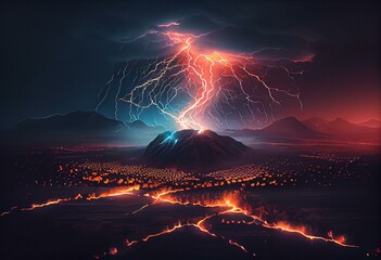 Thunderstorms formidable,lightning night, 3d render, Raster illustration. Generative AI