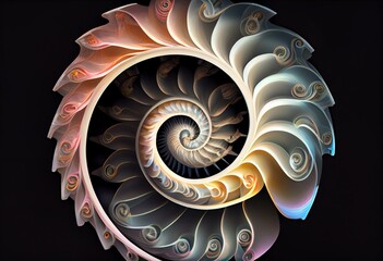 a computer generated image of a spiral design in pastel colors and a black background with a white border. Generative AI