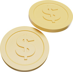 3D Simple Icon Dollar Coin with Gold Colour