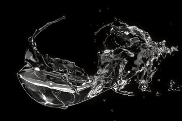 Closeup abstract water fluid splash isolated on black background. 3D Rendering.