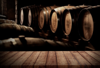 wood top table at winery background