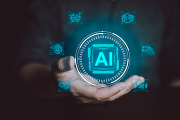 Concept Ai Artificial Intelligence technology. Digital chatbot, robot application and AI generate. Futuristic technology. Virtual assistant on internet.