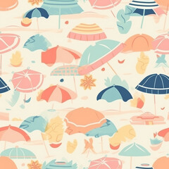 Random items of summer beach theme pattern made with generative ai.