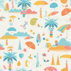 Fototapeta na wymiar Random items of summer beach theme pattern made with generative ai.