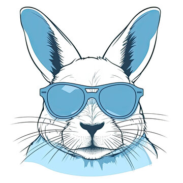 Cute Happy Blue of Sint-Niklaas Rabbit, wearing sunglasses T-shirt Vector Illustration,  Printable design for wall art, Poster, mugs, cases, etc.