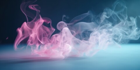 Obraz na płótnie Canvas A beautiful light blue background with white smoke trailing across the floor with pink lighting. Abstract background for presentation. 
