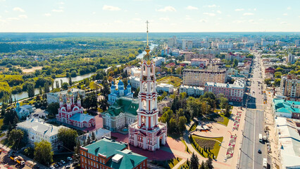 Tambov, Russia. Belfry of the monastery of Our Lady of Kazan (Tambov), Aerial View