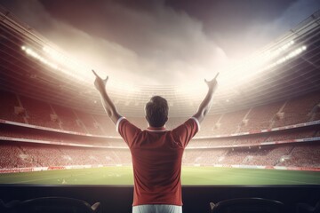 Fototapeta na wymiar fan celebrating victory in soccer stadium - Generative AI