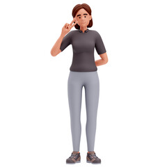 3d Illustration of Cartoon Girl Show Peace Sigh with left hand Near Eye