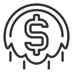 The dollar is melting, there are discounts  - icon, illustration on white background, outline style