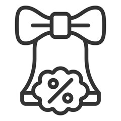Bell with a bow and a cloud with percentages  - icon, illustration on white background, outline style