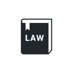 flat vector image isolated on white background, book icon with word law, legal advice or judiciary