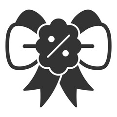 Festive bow and percentage cloud  - icon, illustration on white background, glyph style