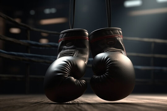 Boxing gloves on a dark background. 3d rendering. Toned image.