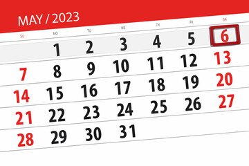 Calendar 2023, deadline, day, month, page, organizer, date, May, saturday, number 6