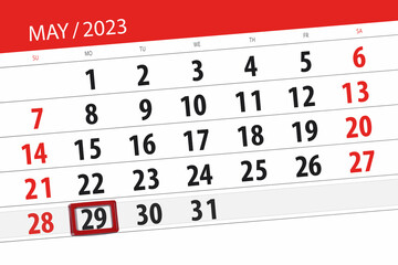 Calendar 2023, deadline, day, month, page, organizer, date, May, monday, number 29