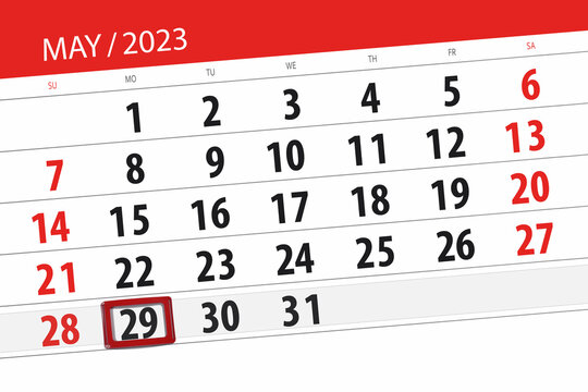 Calendar 2023, deadline, day, month, page, organizer, date, May, monday, number 29