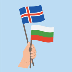 Flags of Iceland and Bulgaria, Hand Holding flags