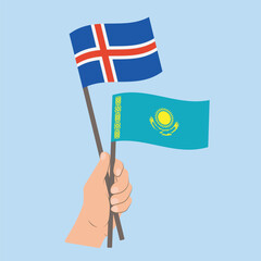 Flags of Iceland and Kazakhstan, Hand Holding flags