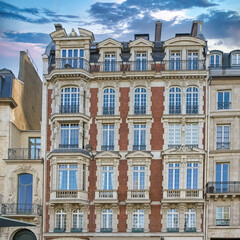 Paris, beautiful facades in the 7e arrondissement, quai Voltaire, near the Seine
