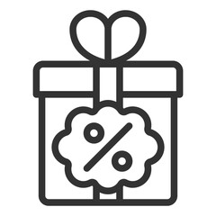 Gift wrapped box and percentage cloud  - icon, illustration on white background, outline style