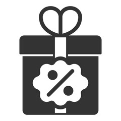 Gift wrapped box and percentage cloud  - icon, illustration on white background, glyph style