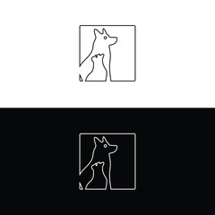 Square line art pet cat and dog animal logo design