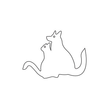 Line art pet cat and dog animal logo design