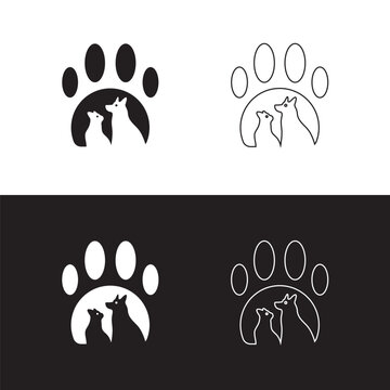 Line art paw cat animal logo design