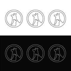 Circle line art cat and dog  vector logo design