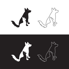 Circle dog and cat animal vector logo . Line art pet design