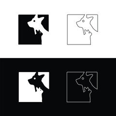 Square cat and dog vector logo design . Line art pet logo
